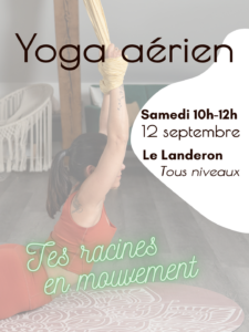 Femme qui pratique le yoga aérien à l'aide d'un tissu suspendu
